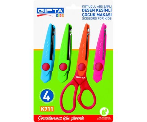 Gıpta Kıds Küt Uçlu Desen Kesimli Çocuk Makası K711 4 Desen