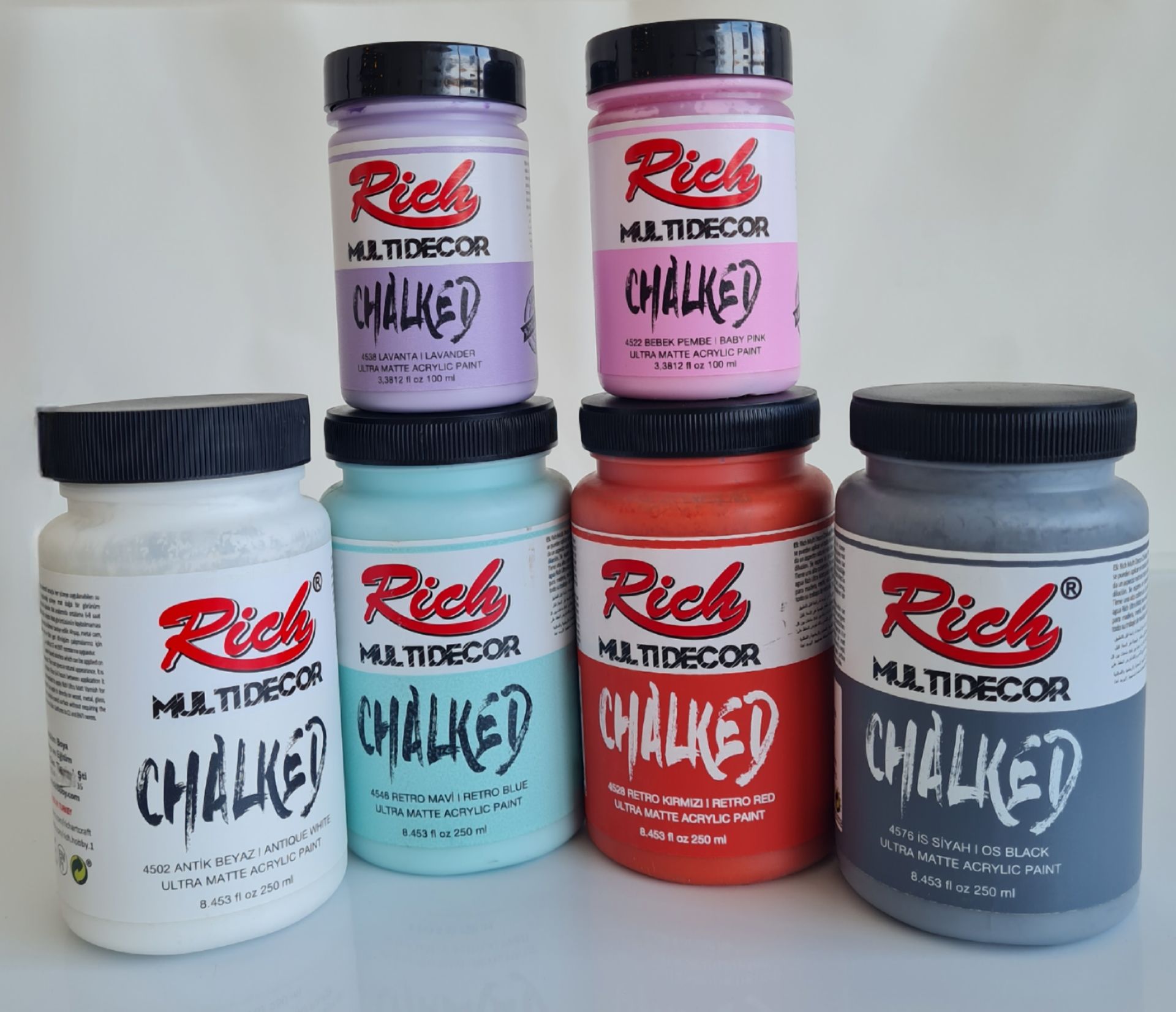 Rich MultiDecor Chalked 6 Renk Set 4adet 250cc+4adet 100cc + 8 Numara Zemin Fırça