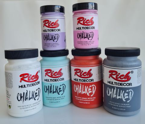Rich MultiDecor Chalked 6 Renk Set 4adet 250cc+4adet 100cc + 8 Numara Zemin Fırça