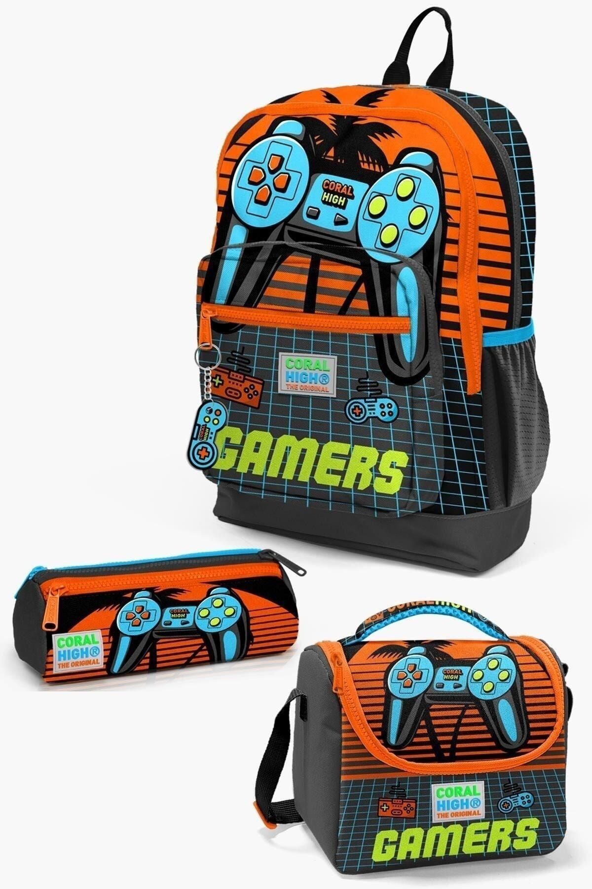 Kids Gri Turuncu Gamer Desenli 3’lü Okul Çanta Seti SET0123746