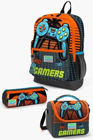 Kids Gri Turuncu Gamer Desenli 3’lü Okul Çanta Seti SET0123746
