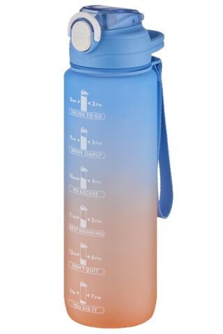 Vagonlife 2219 1000ml Mavi Pipetli Çift Renk Motivasyon Su Matarası -sticker Hediyeli