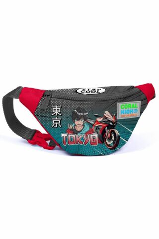 Erkek Çocuk Gri Nefti Anime Motorsiklet Desenli İlkokul Okul Çanta Seti ve Bel Çantası