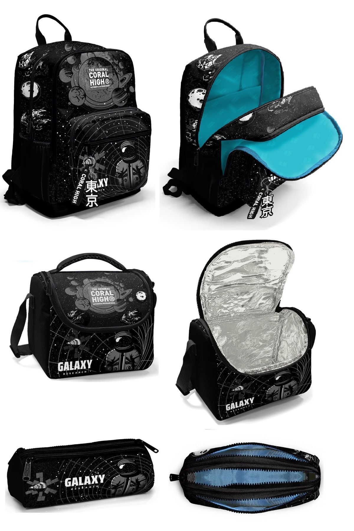 Siyah Galaxy Desenli 3'lü SET Okul ve Sırt Çantası