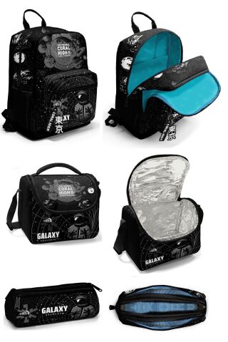 Siyah Galaxy Desenli 3'lü SET Okul ve Sırt Çantası