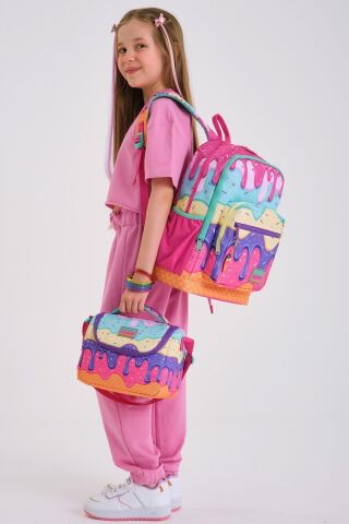 Kids Pembe Rengarenk Dondurma Desenli 3’lü Okul Çanta Seti SET0123731