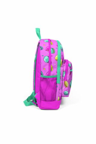 Çocuk Açık Pembe Makaron Desenli Dört Bölmeli Çanta Seti 3'lü