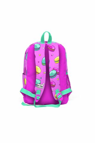 Çocuk Açık Pembe Makaron Desenli Dört Bölmeli Çanta Seti 3'lü