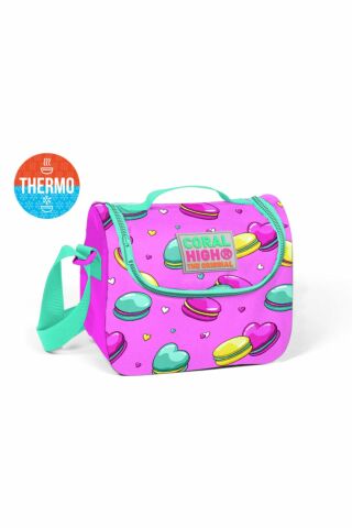 Çocuk Açık Pembe Makaron Desenli Dört Bölmeli Çanta Seti 3'lü