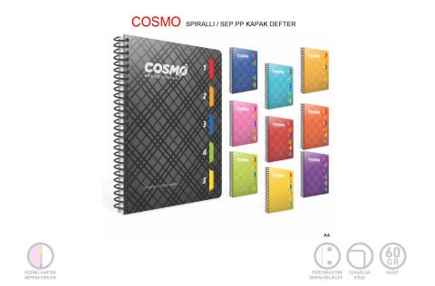 Gıpta Cosmo A4 150 Yaprak Kareli Plastik Kapak Spiralli Ayraçlı Defter