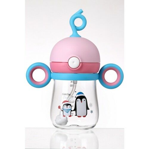 Rovco Çocuk Tritan 220 ml Pipetli Tritan Su Matarası I Love You Daddy -Akıllı Pipet Toplu--Pudra
