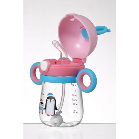Rovco Çocuk Tritan 220 ml Pipetli Tritan Su Matarası I Love You Daddy -Akıllı Pipet Toplu--Pudra