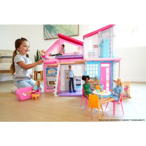 Barbie'nin Malibu Evi, Dönüşüm Özellikli, 25'ten Fazla Parçalı ve 2 Katlı Bebek Evi FXG57