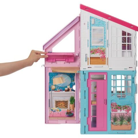 Barbie'nin Malibu Evi, Dönüşüm Özellikli, 25'ten Fazla Parçalı ve 2 Katlı Bebek Evi FXG57