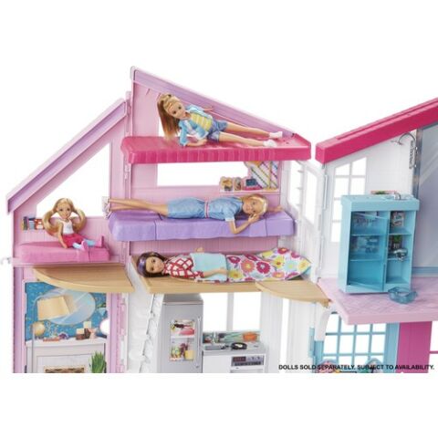 Barbie'nin Malibu Evi, Dönüşüm Özellikli, 25'ten Fazla Parçalı ve 2 Katlı Bebek Evi FXG57