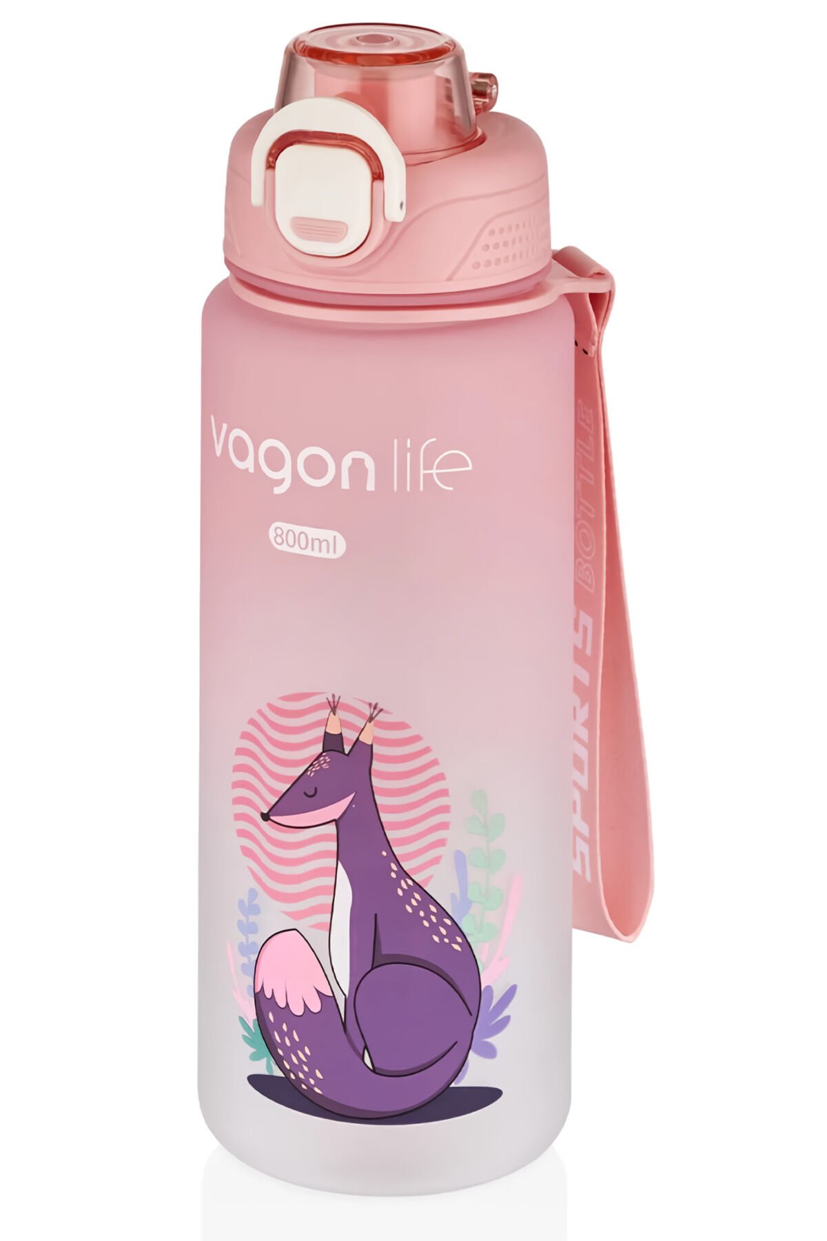 Vagon 800 ml Figürlü Su Matarası Çift Kullanım Pipetli Ve Rahat İçim Sticker Hediyeli vgn2352 Pembe