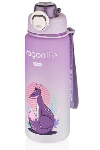 Vagon 800 ml Figürlü Su Matarası Çift Kullanım Pipetli Ve Rahat İçim Sticker Hediyeli vgn2352 Mor
