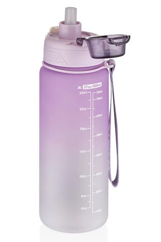 Vagon 800 ml Figürlü Su Matarası Çift Kullanım Pipetli Ve Rahat İçim Sticker Hediyeli vgn2352 Mor