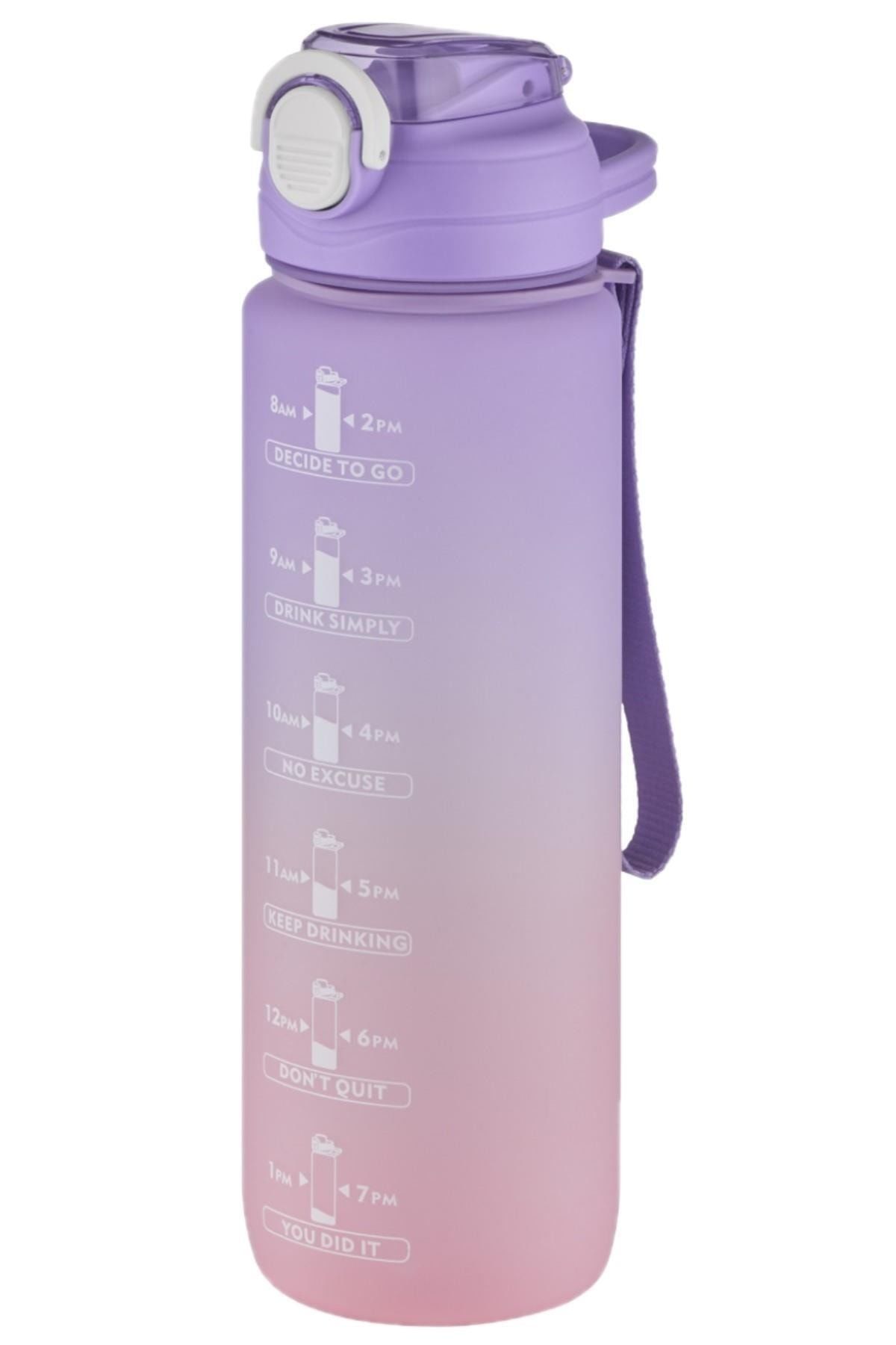 Vagonlife 1000ml Mor Pipetli Çift Renk Motivasyon Su Matarası