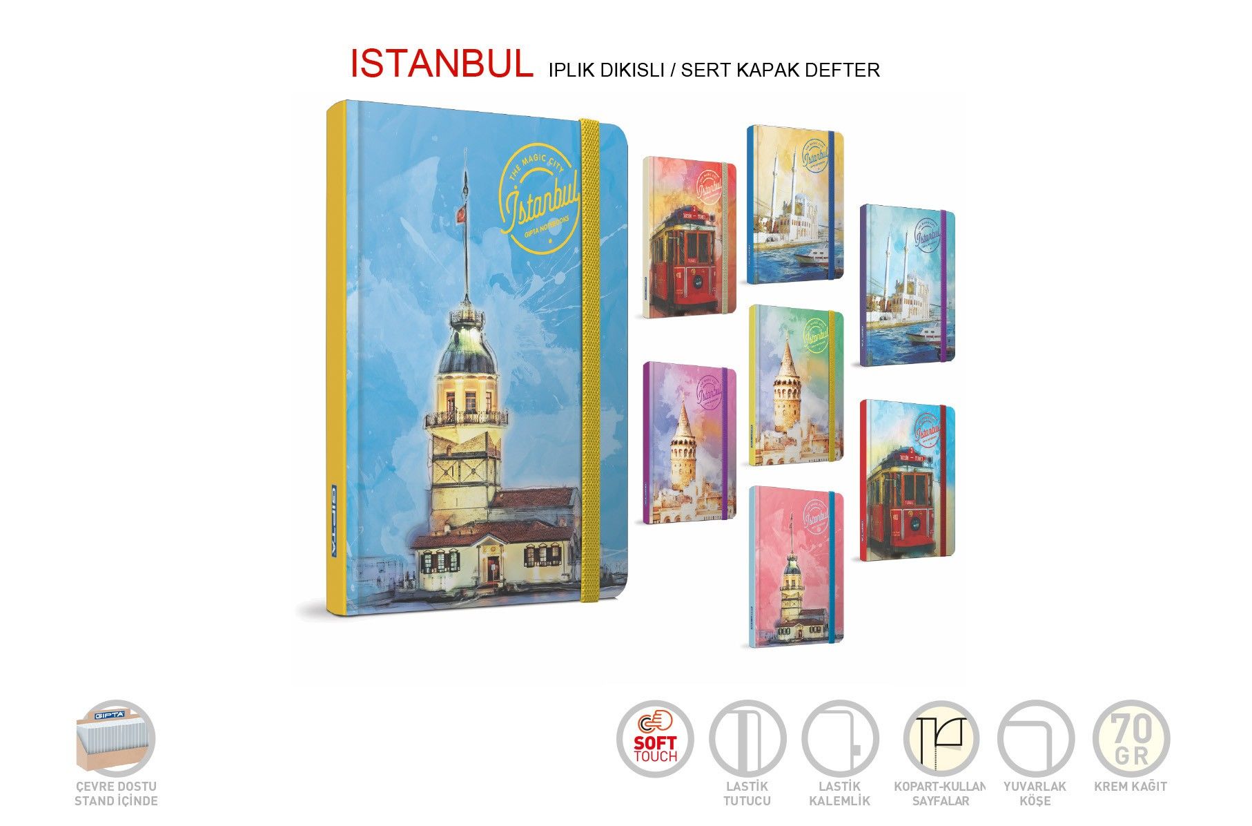 Gıpta İstanbul Sert Kapak 9x14 120 Yaprak Kareli Ciltli Not Defteri