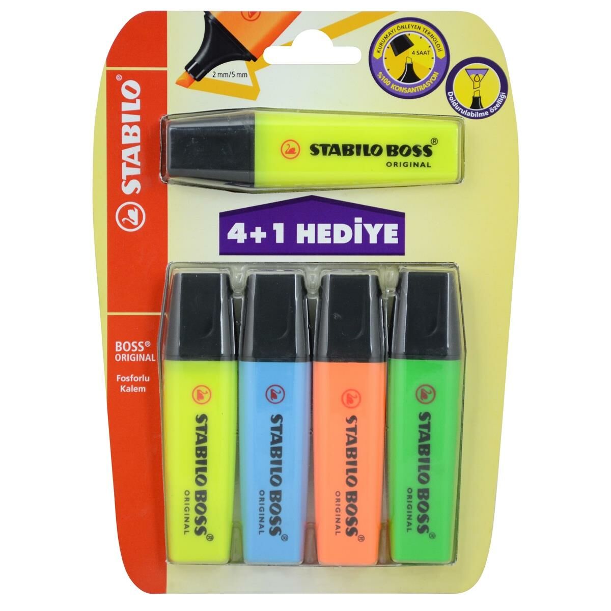 Stabilo BOSS Orijinal Set Fosforlu 4 Renk (+1 HEDİYE)