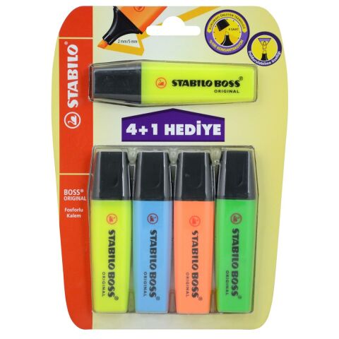 Stabilo BOSS Orijinal Set Fosforlu 4 Renk (+1 HEDİYE)