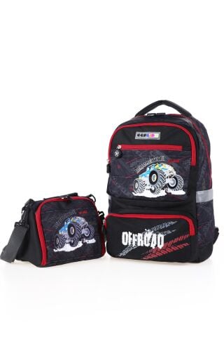Young 51724 Off Road Okul ve Sırt Çantası + Beslenme Çantası Grey/Red