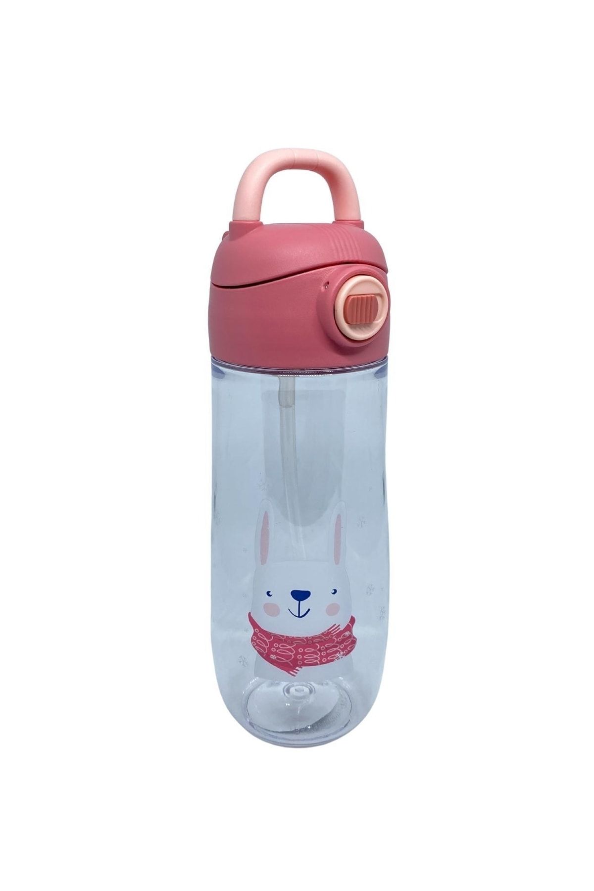 550ml Hayvan Desenli Pipetli Tritan Çocuk Matarası Pembe