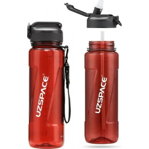 Uzspace 850 ml Silikon Pipet Ağızlıklı Kırmızı Tritan Matara/suluk - Çift Kademe Kapak