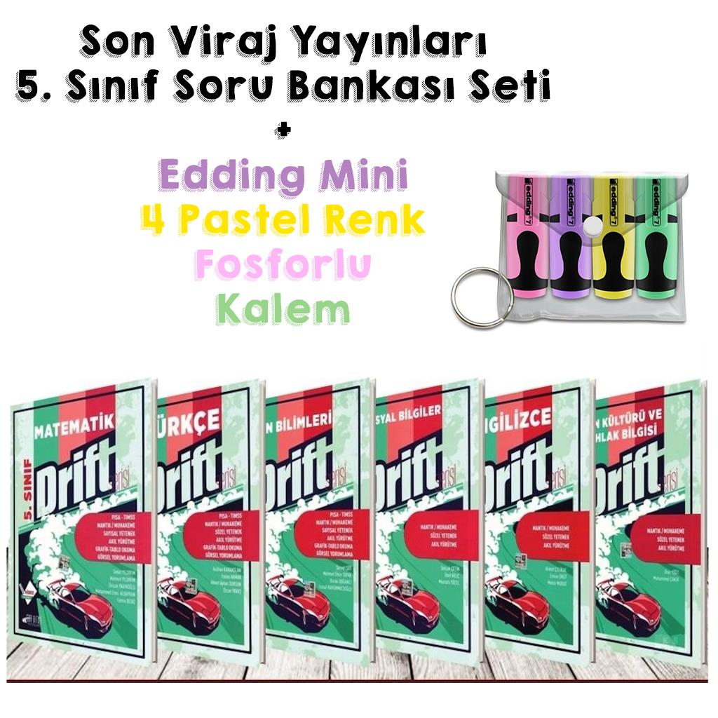 Son Viraj Yayınları 5.Sınıf Tüm Dersler Soru Bankası Drift Seti 6 Kitap +Edding Mini 4 Pastel Renk Fosforlu Kalem