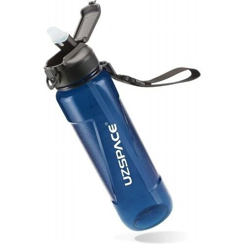Uzspace 850 ml Silikon Pipet Ağızlıklı Lacivert Tritan Matara/suluk - Çift Kademe Kapak