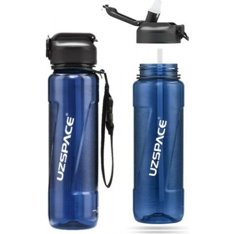 Uzspace 850 ml Silikon Pipet Ağızlıklı Lacivert Tritan Matara/suluk - Çift Kademe Kapak