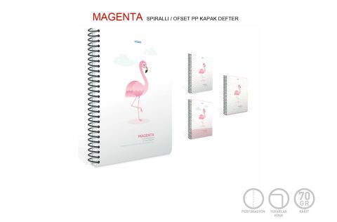 Gıpta Magenta Plastik Kapak 19x26 80 Yaprak Çizgili Spiralli Defter