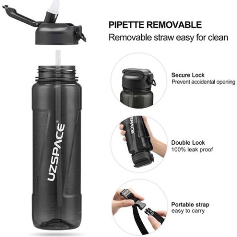 Vagon Li̇fe 6057 Uzspace 1000ML Tritan Pipetli Matara Siyah