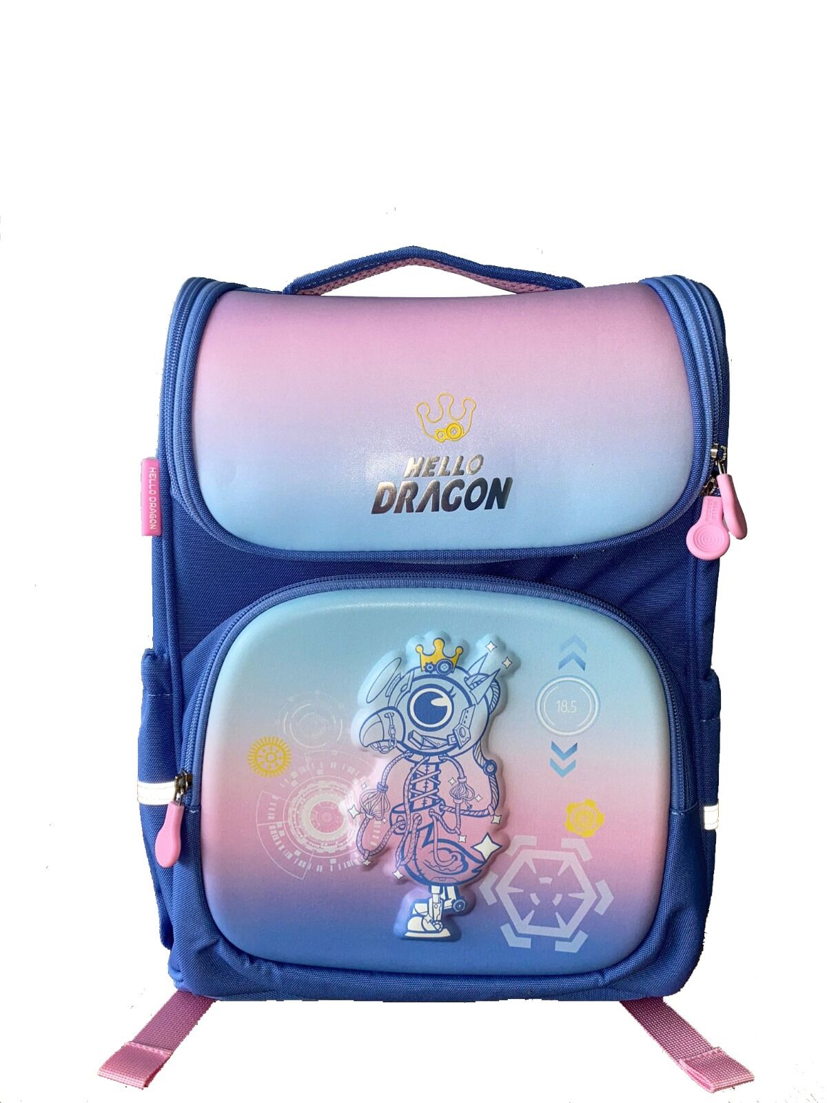 Hello Dragon Unisex Omurga Koruyucu Laptop&Sırt Çantası Açık Mavi - Pembe Desenli