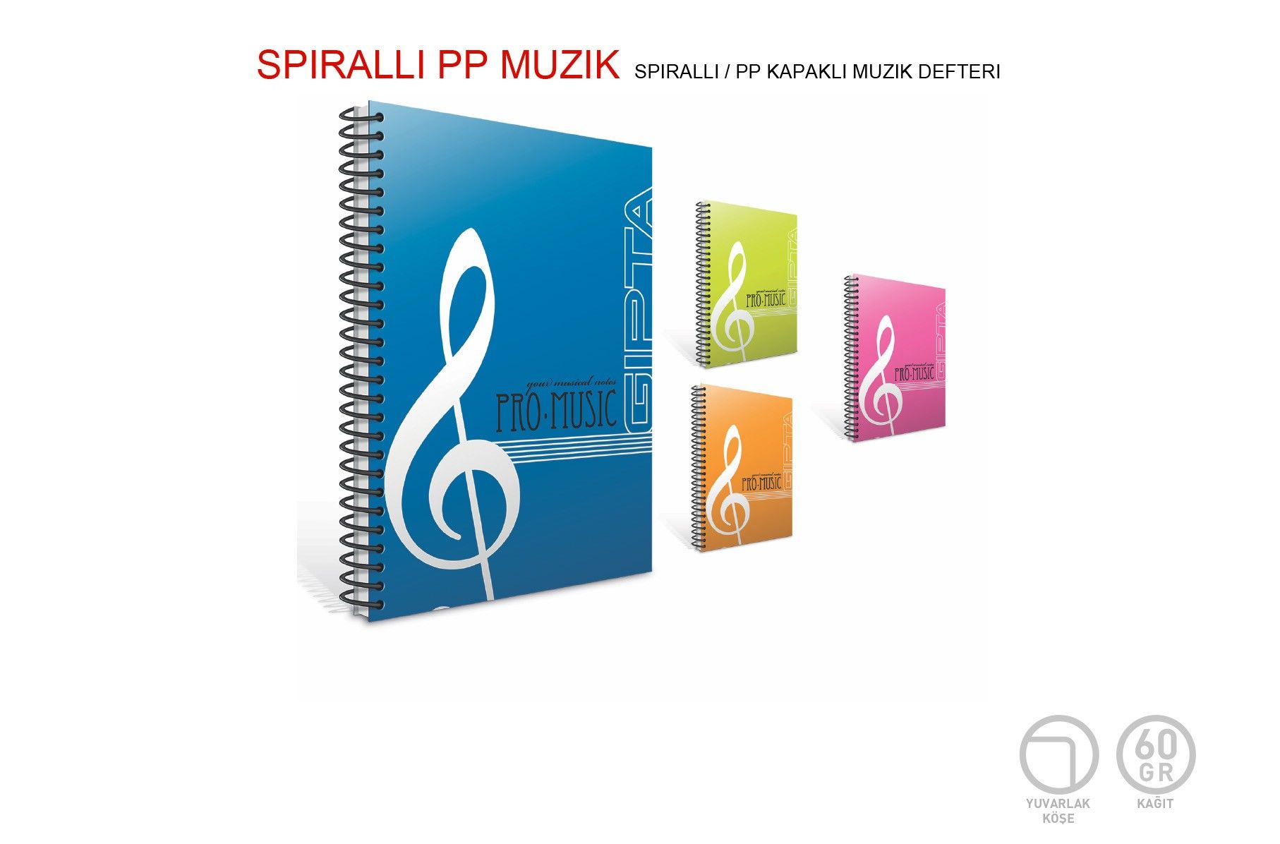 Gıpta Pro Musıc 60 Yaprak Plastik Kapak Spiralli Müzik Defteri