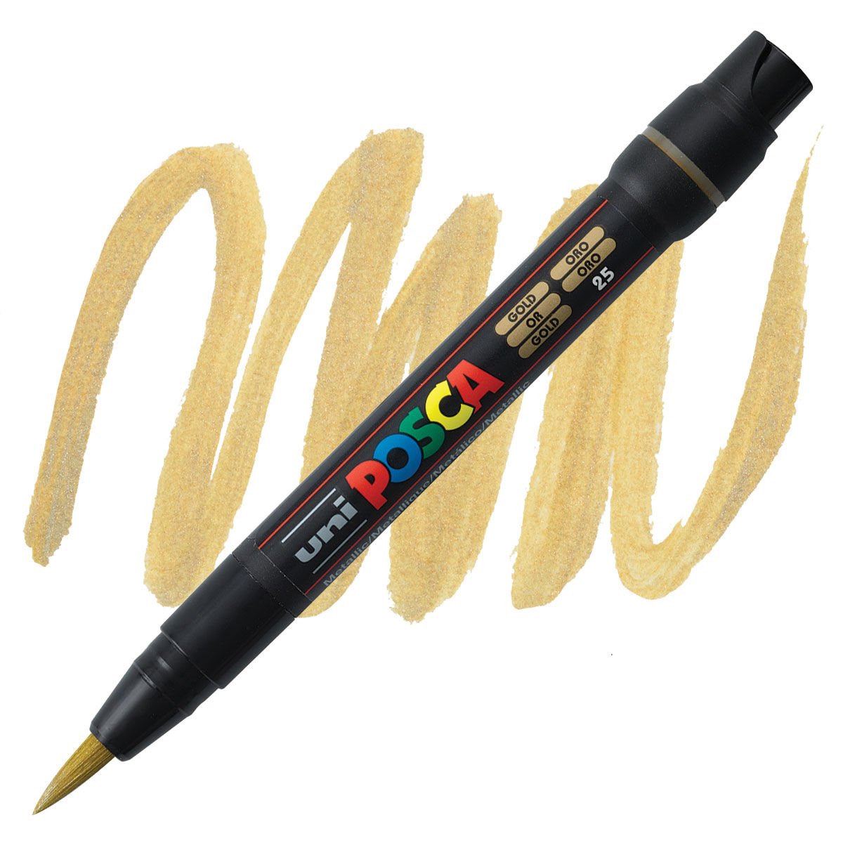 Uni POSCA 1-10 mm Fırça Uçlu Su Bazlı Poster Markörü  Altın (gold) PCF-350