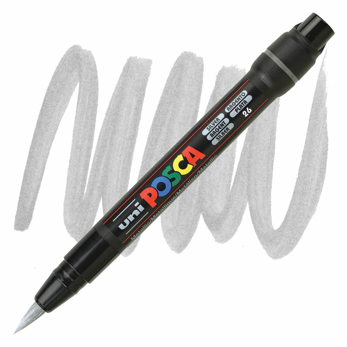 Uni POSCA 1-10 mm Fırça Uçlu Su Bazlı Poster Markörü Gümüş (Silver) PCF-352