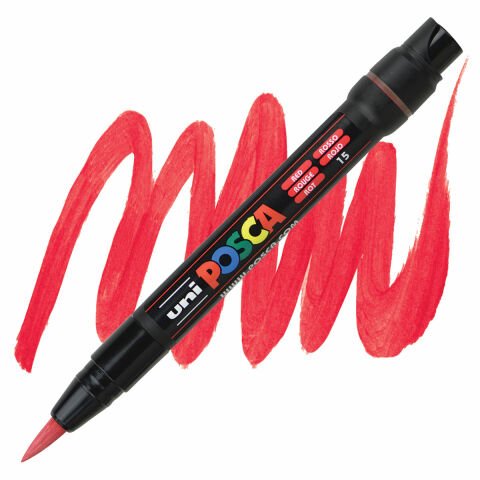 Uni POSCA 1-10 mm Fırça Uçlu Su Bazlı Poster Markörü Kırmızı (Red) PCF-354