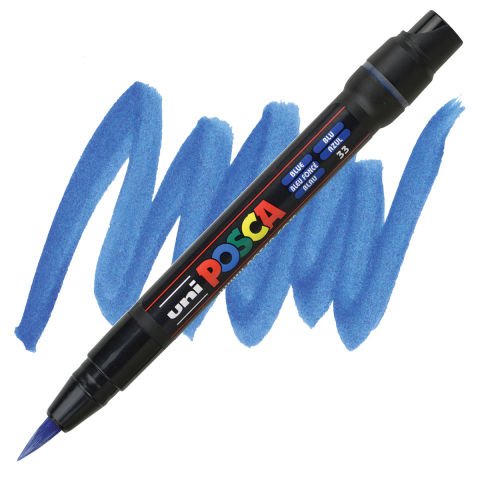 Uni POSCA 1-10 mm Fırça Uçlu Su Bazlı Poster Markörü Mavi (Blue) PCF-356