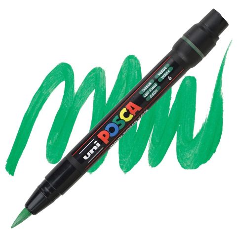 Uni POSCA 1-10 mm Fırça Uçlu Su Bazlı Poster Markörü Yeşil (Green) PCF-357