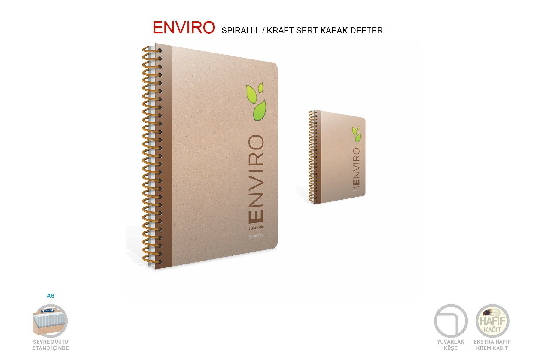 Gıpta Enviro A4 100 Yaprak Kareli Sert Kapak Yandan Spiralli Defter