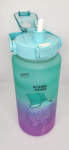 Taros Quokka 2000ml Yeşil Mor Çift Başlıklı Stickerlı Matara