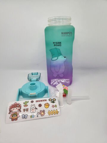 Taros Quokka 2000ml Yeşil Mor Çift Başlıklı Stickerlı Matara