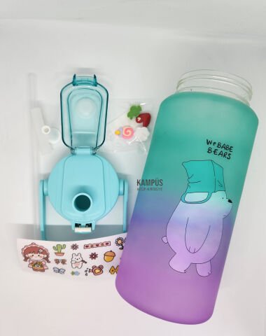 Taros Quokka 2000ml Yeşil Mor Çift Başlıklı Stickerlı Matara