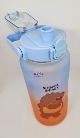 Taros Quokka 2000ml Mavi Turuncu Çift Başlıklı Stickerlı Matara