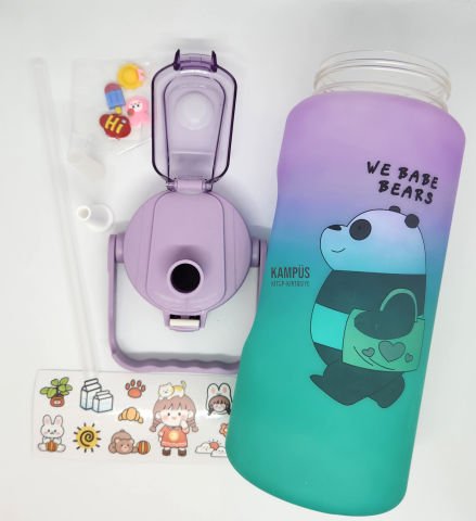 Taros Quokka 2000ml Mavi Yeşil Çift Başlıklı Stickerlı Matara