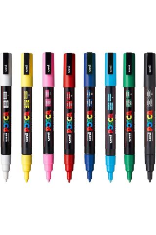 Posca Pc-3m Su Bazlı Boyama Markörü 8'li Ana Renkler 0,9-1,3mm