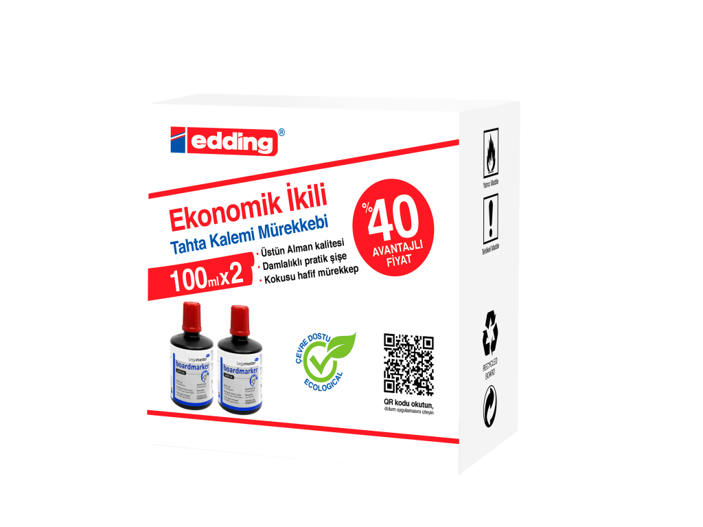 EDDİNG LEGAMASTER TAHTA KALEM MÜREKKEBİ 2'Lİ KIRMIZI BÜYÜK BOY 100ML
