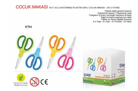Gıpta Kids Küt Uçlu Kaydırmaz Plastik Saplı Çocuk Makası K706